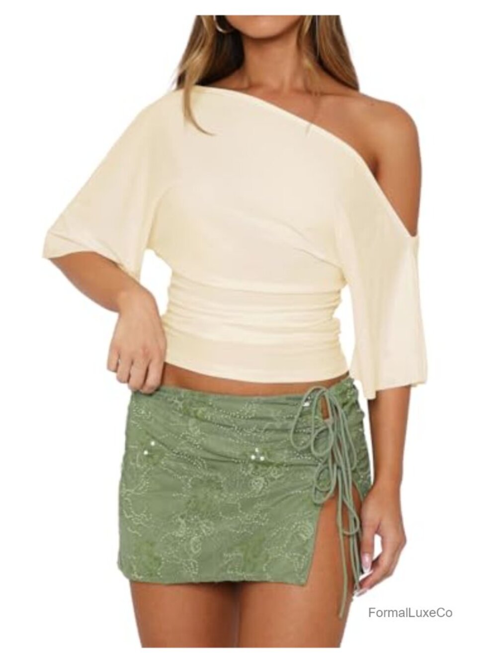 Women's Off Shoulder Crop Top Rayon Spandex Y2K Going Out